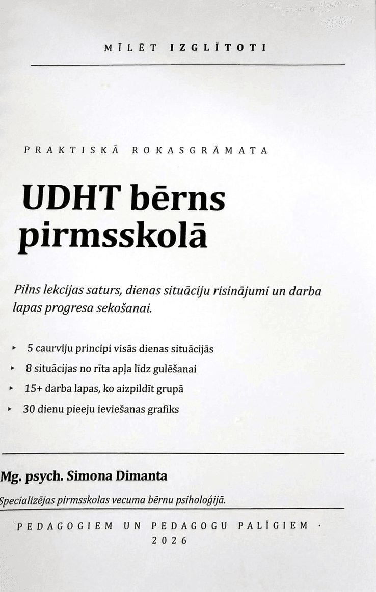 Praktiskās rokasgrāmatas &bdquo;UDHT bērns pirmsskolā&ldquo; vāks